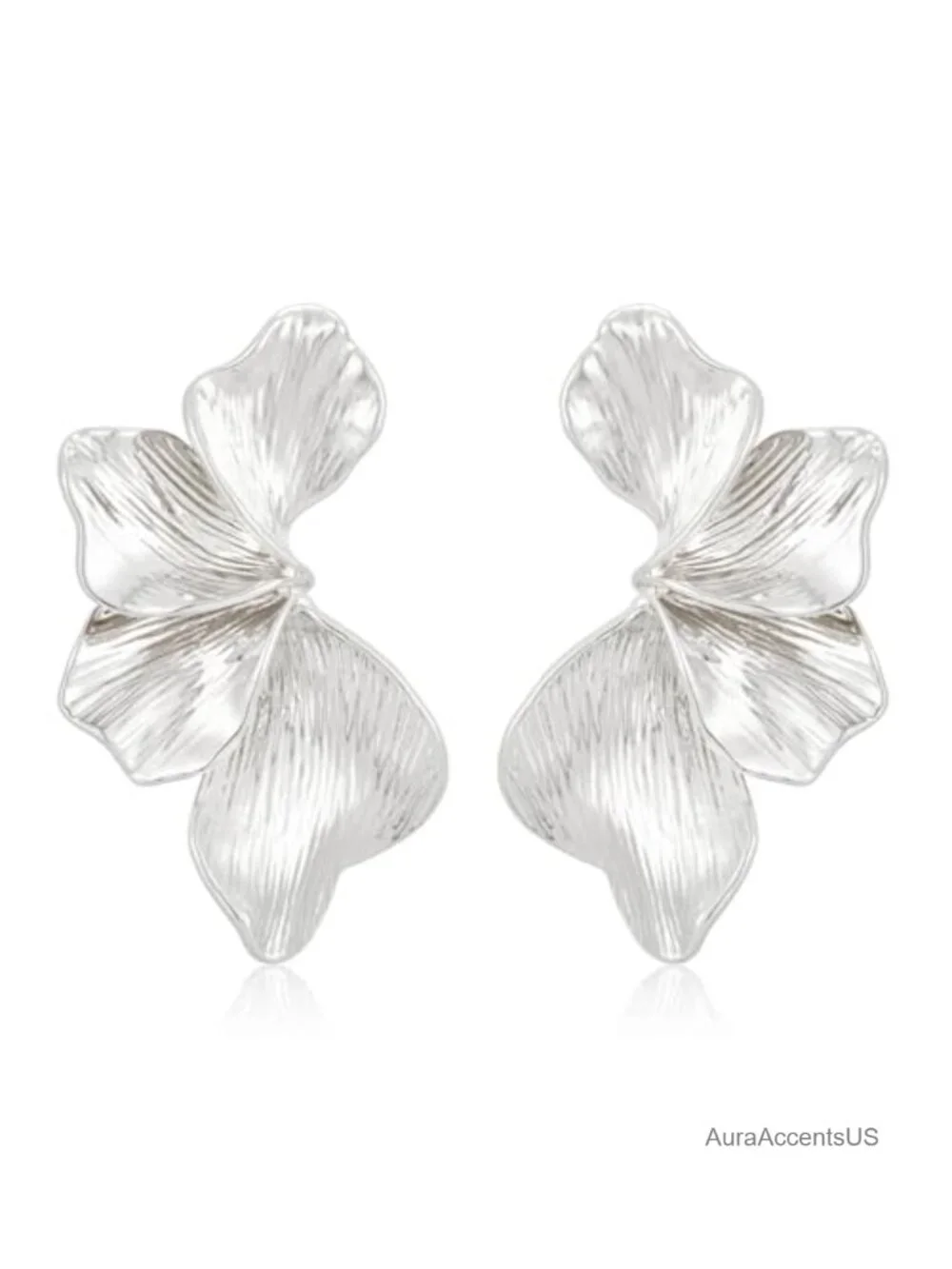 Chunky Gold Plated Statement Earrings for Women, Sectored Flower Leaf Design,